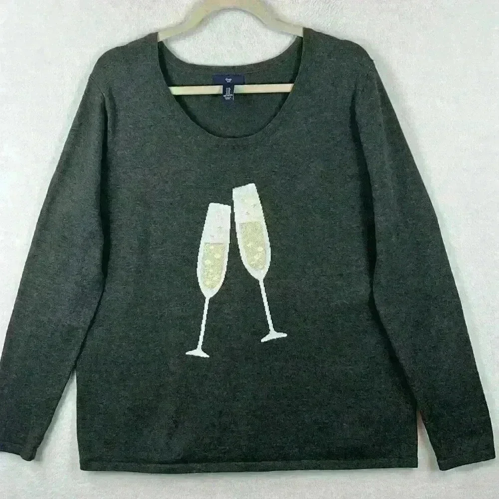GAP Women’s Sweater Sz XL Gray Scoop Neck Cotton Cozy Party Holiday Evening